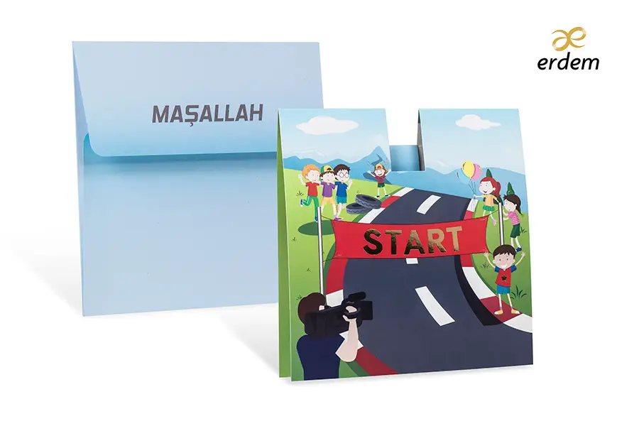 Yarış Pisti Temalı 3 Boyutlu Pop-up Mavi Spor Arabalı Sünnet Davetiyesi